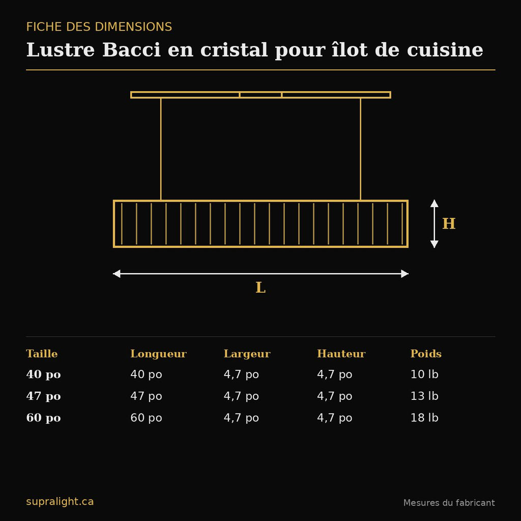Lustre Bacci en cristal pour îlot de cuisine – dimensions
