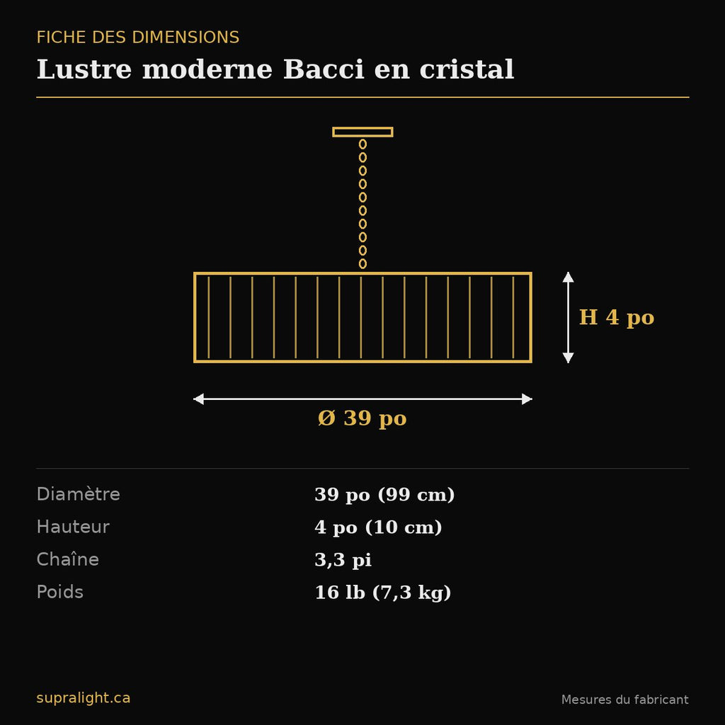 Lustre moderne Bacci en cristal – dimensions