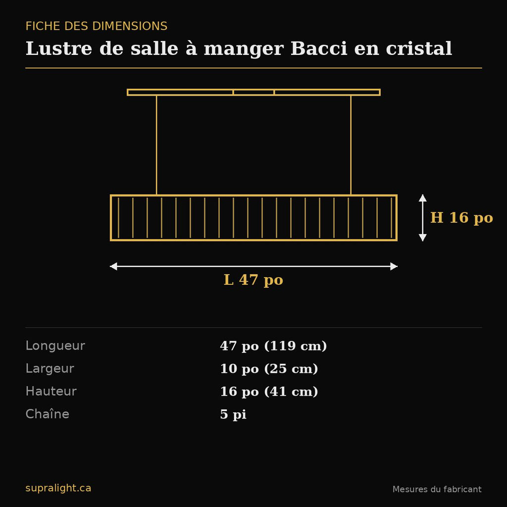Lustre de salle à manger Bacci en cristal – dimensions