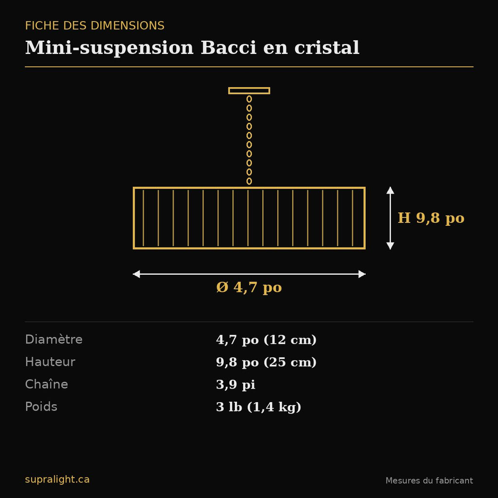 Mini-suspension Bacci en cristal – dimensions
