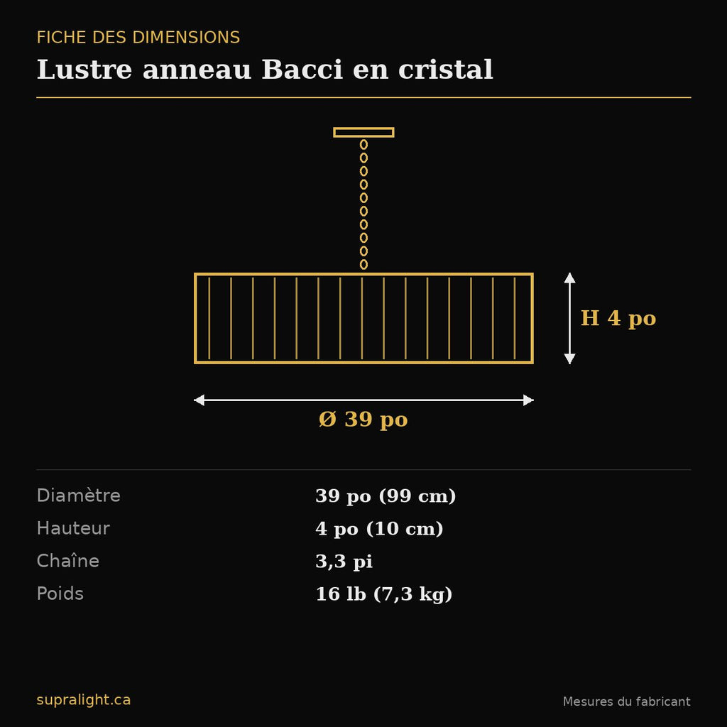 Lustre anneau Bacci en cristal – dimensions