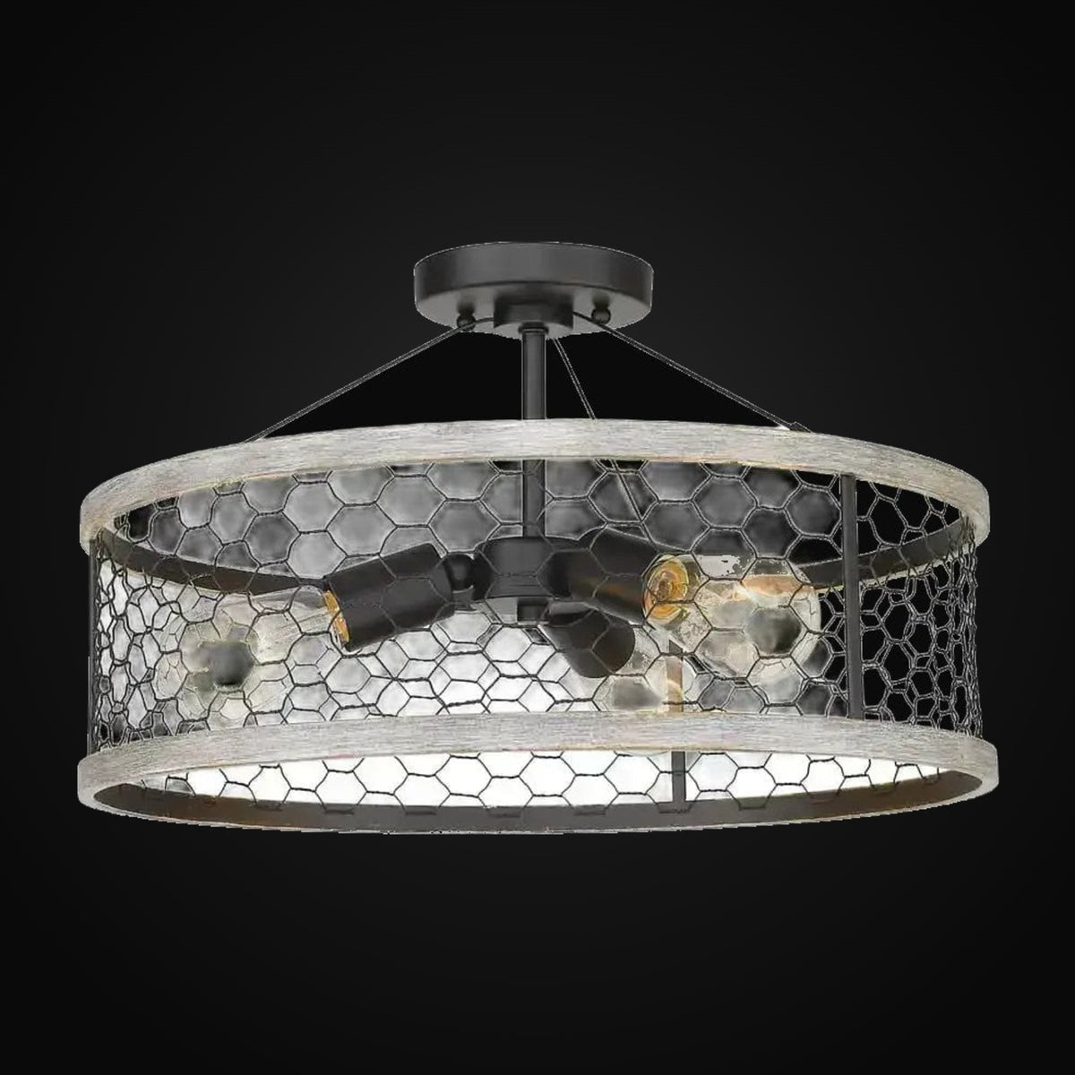 Semi-plafonnier Bailey 3 lumières, noir mat