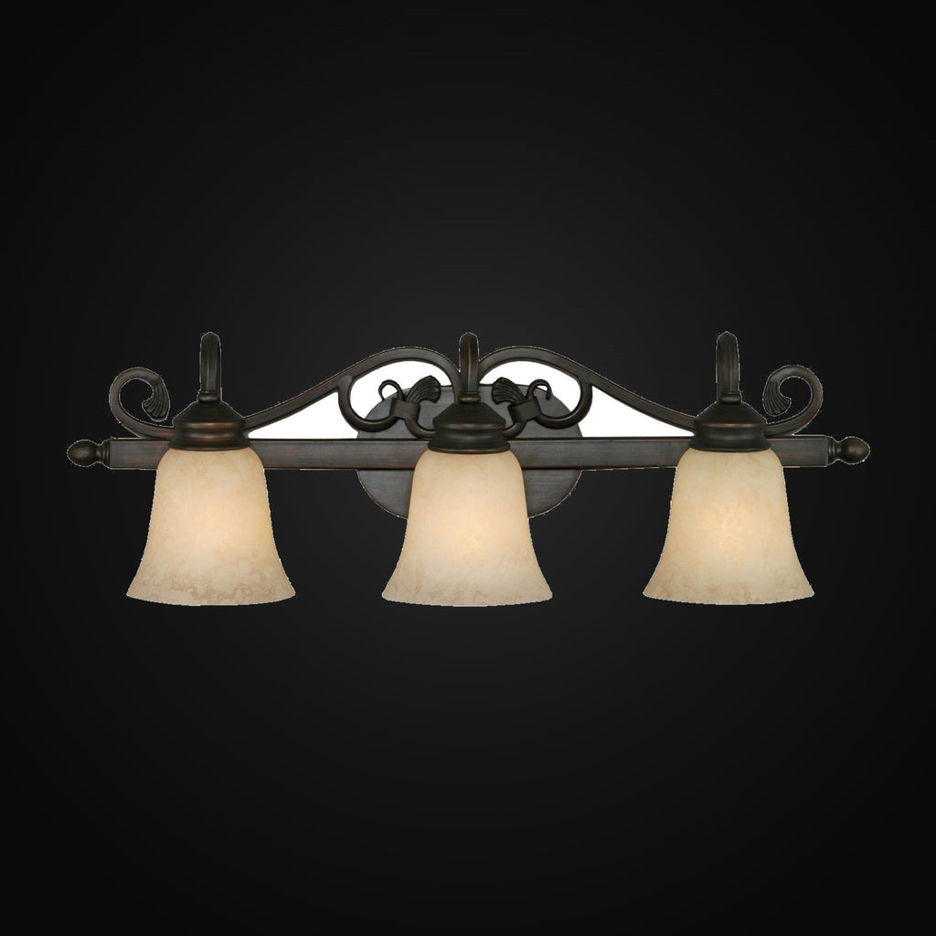 Applique de salle de bain Belle Meade 3 lumières, bronze frotté, verre Tea Stone