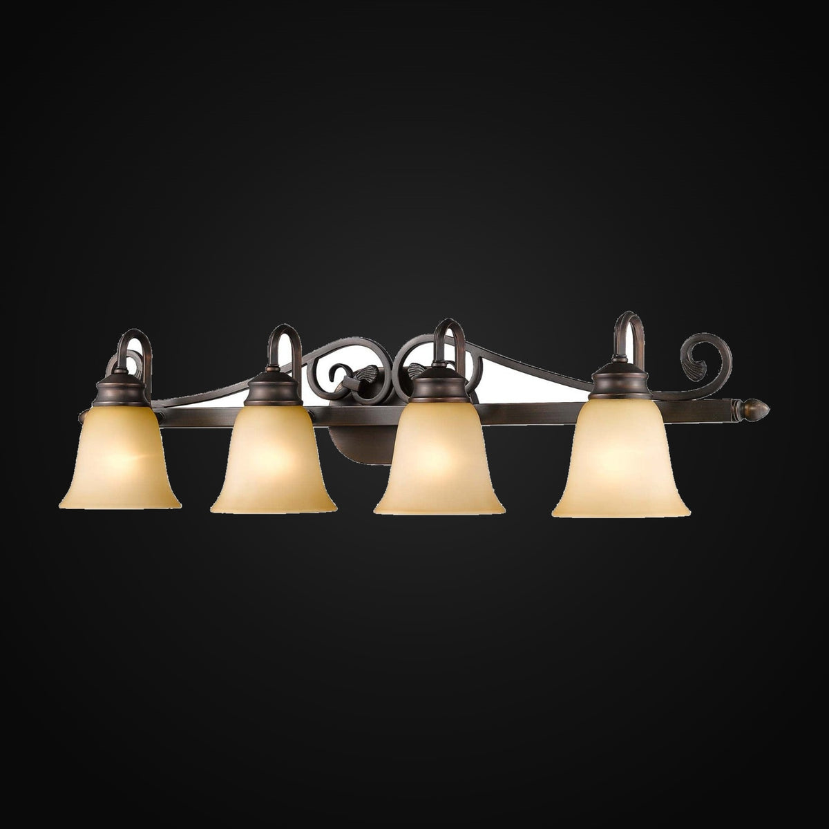 Applique de salle de bain Belle Meade 4 lumières, bronze frotté, verre Tea Stone