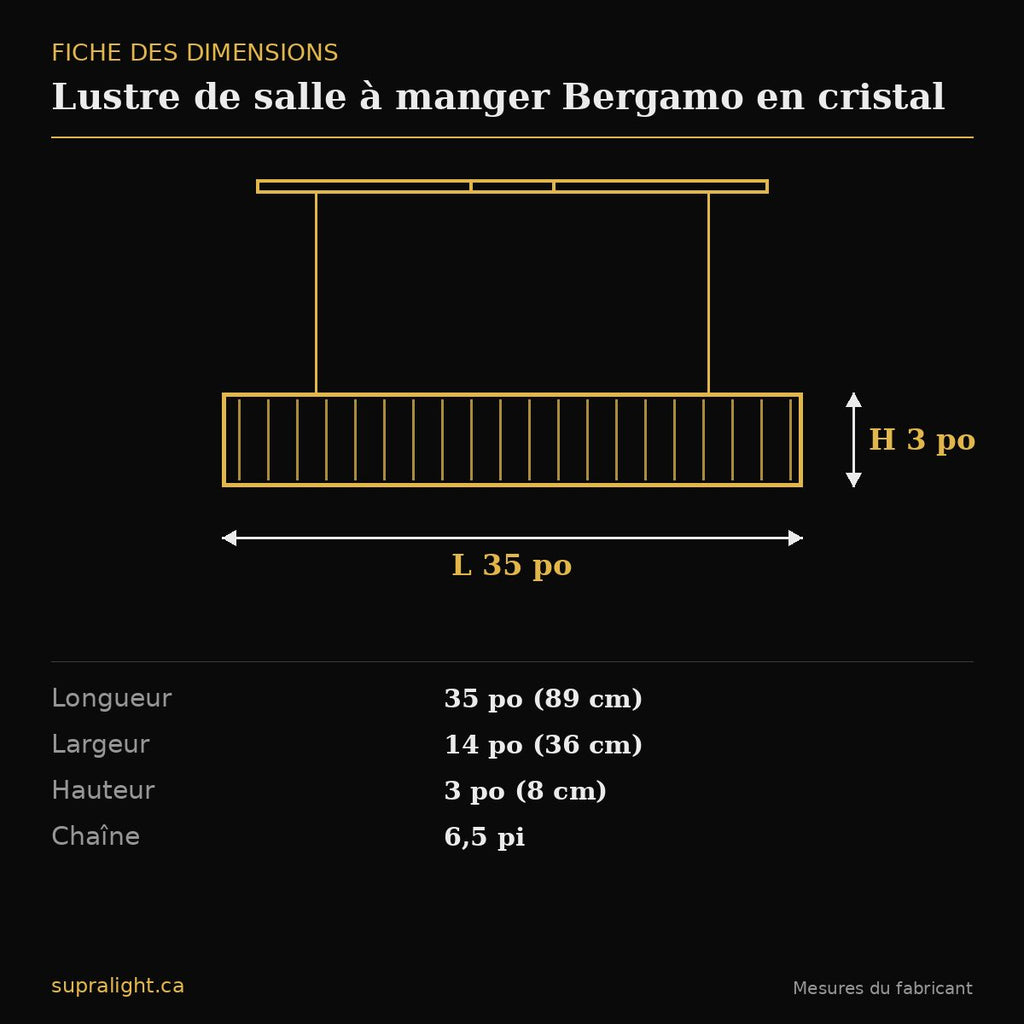 Lustre de salle à manger Bergamo en cristal – dimensions
