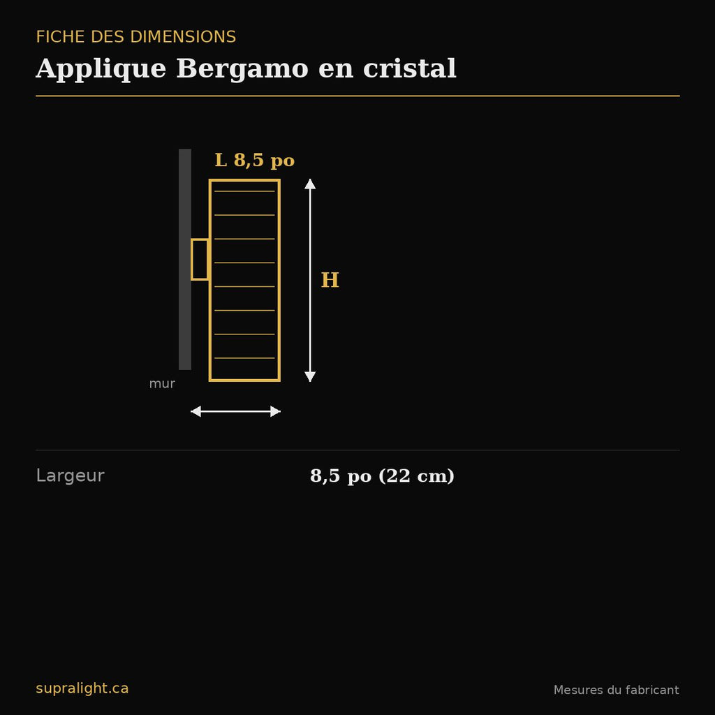 Applique Bergamo en cristal – dimensions
