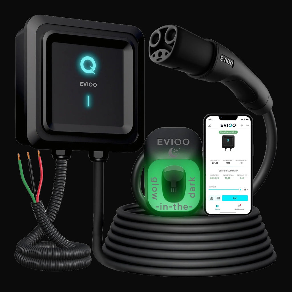 Borne de recharge EVIQO 48 A – 240 V, raccordement permanent, NACS (Tesla), câble 25 pi