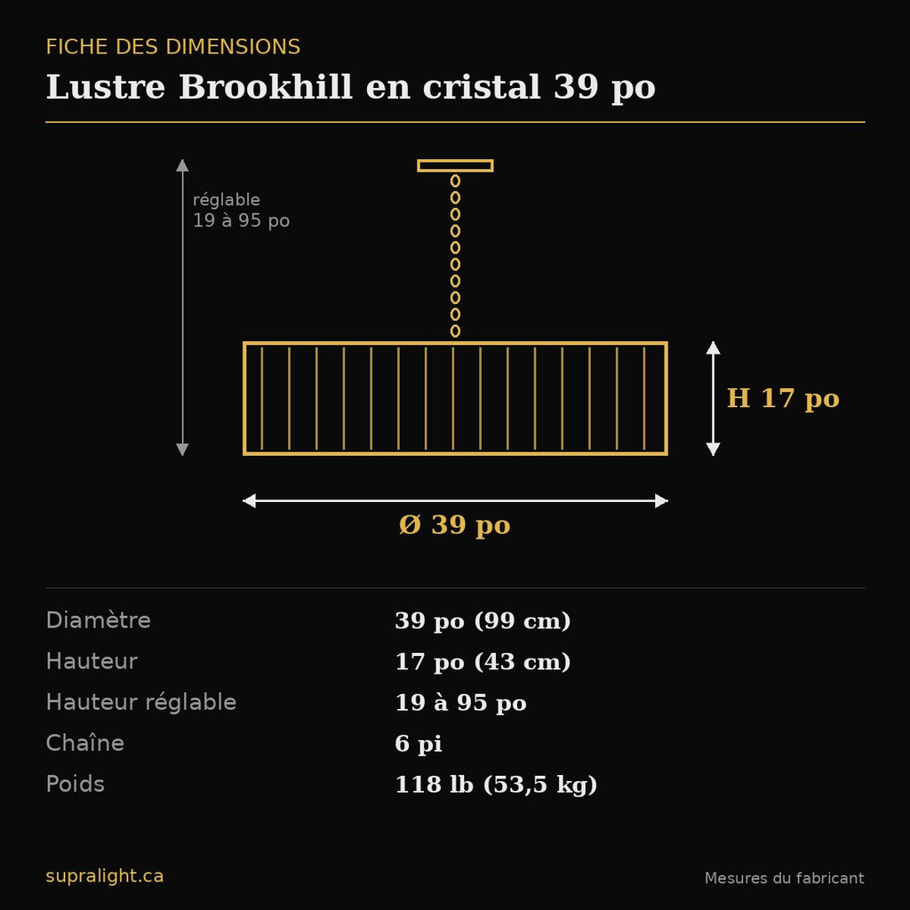 Lustre Brookhill en cristal 39 po – dimensions