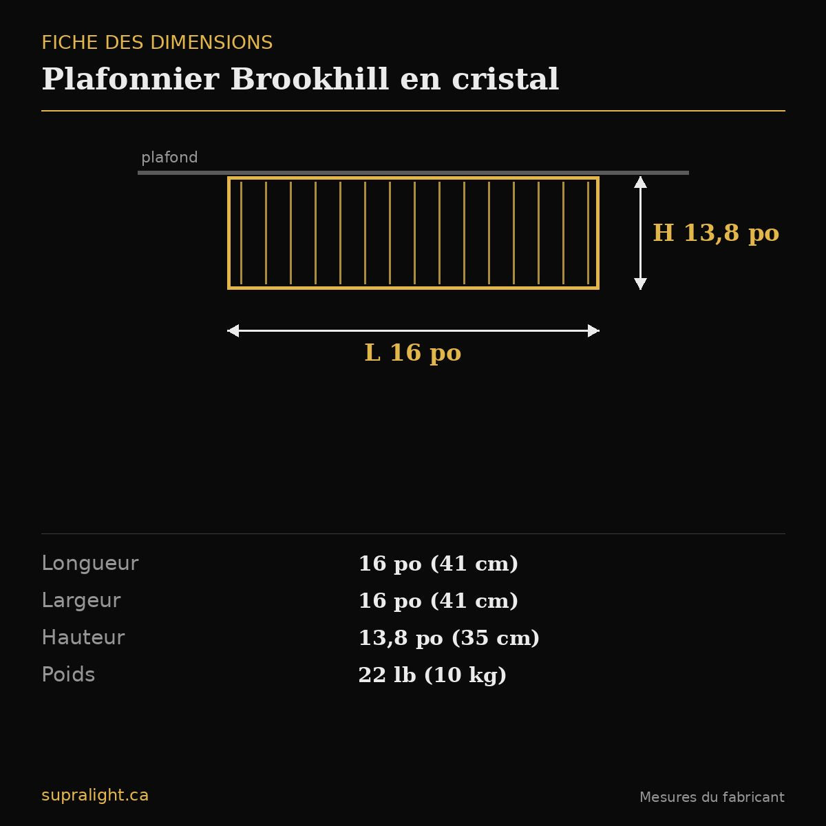 Plafonnier Brookhill en cristal – dimensions