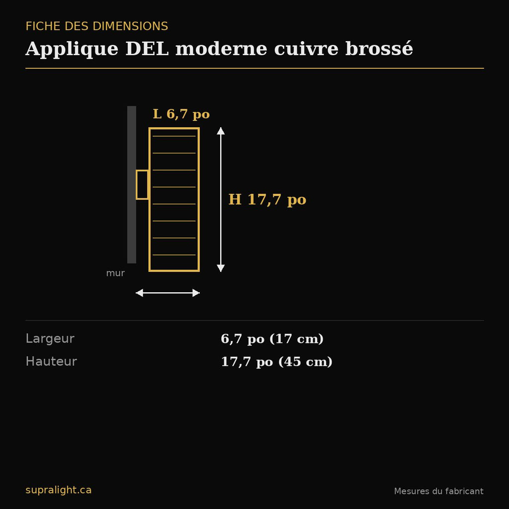 Applique DEL moderne cuivre brossé – dimensions