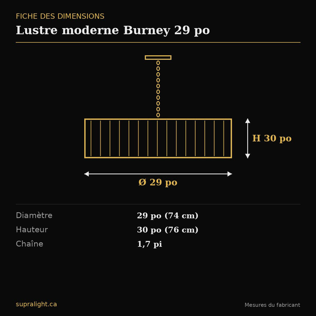 Lustre moderne Burney 29 po – dimensions