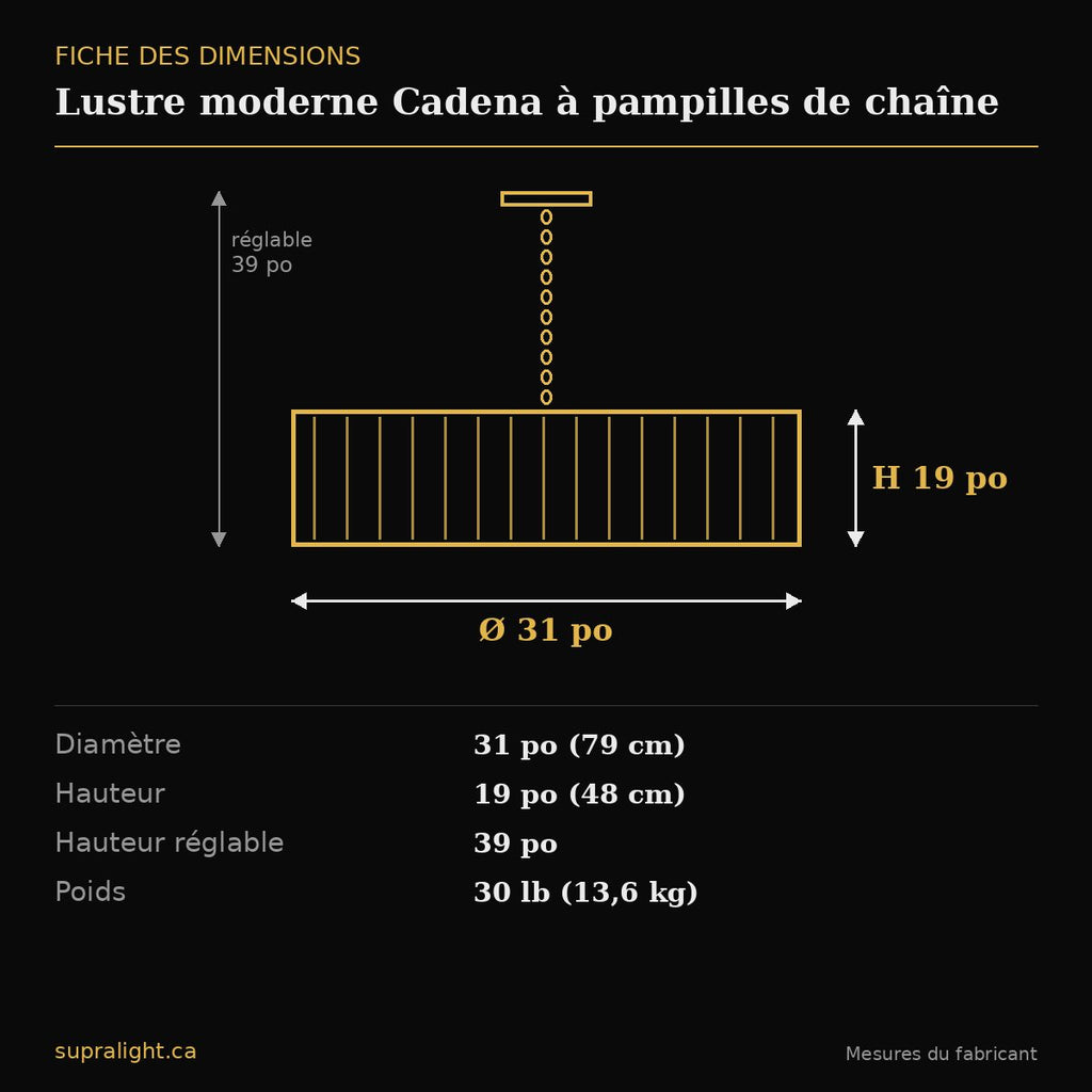 Lustre moderne Cadena à pampilles de chaîne – dimensions