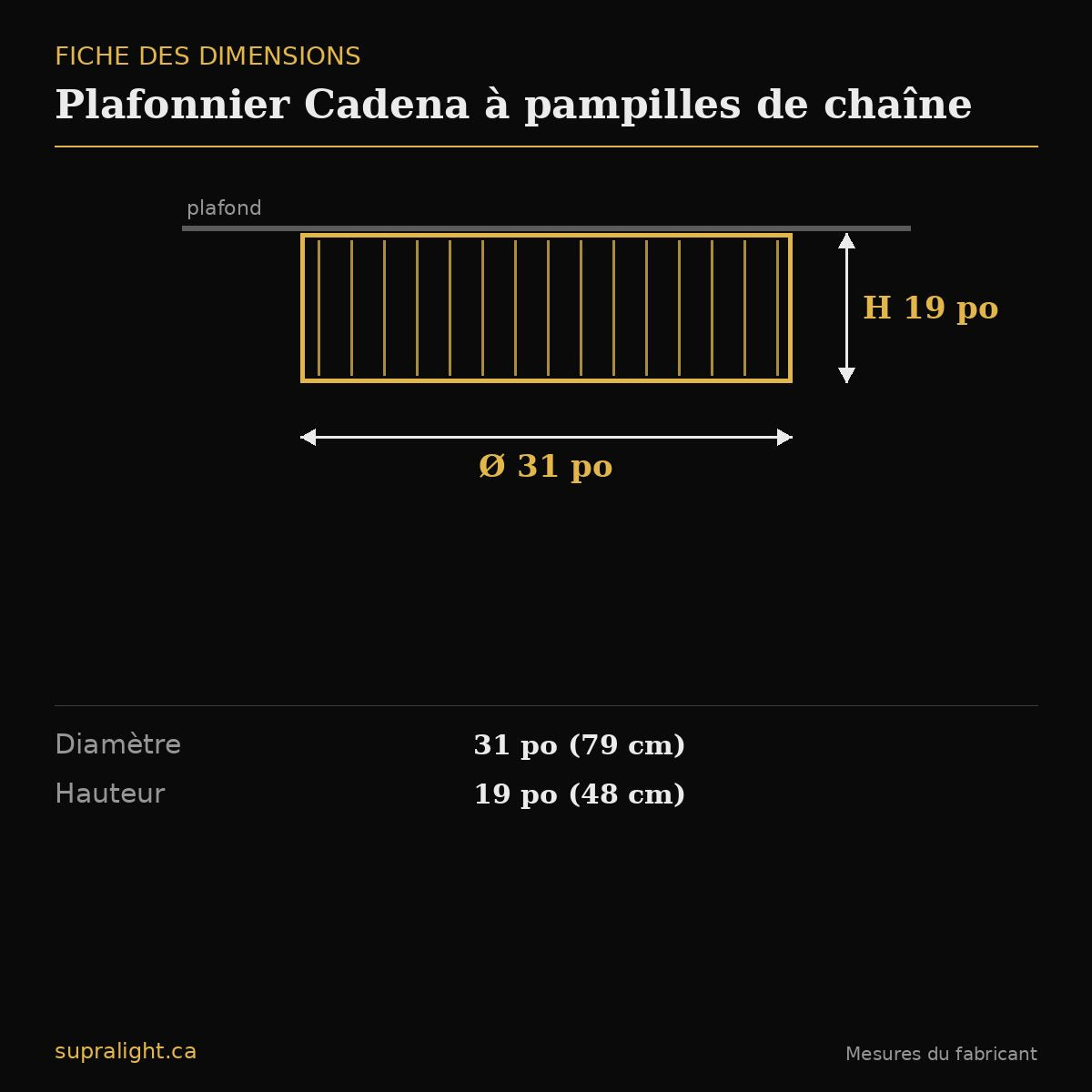 Plafonnier Cadena à pampilles de chaîne – dimensions