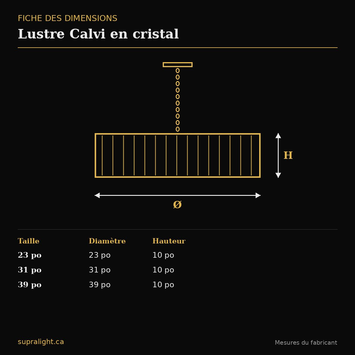 Lustre Calvi en cristal – dimensions