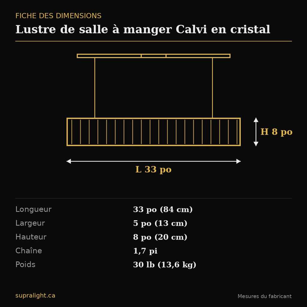 Lustre de salle à manger Calvi en cristal – dimensions