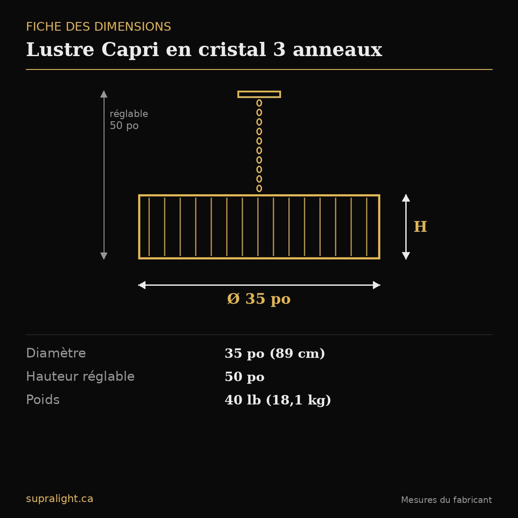 Lustre Capri en cristal 3 anneaux – dimensions