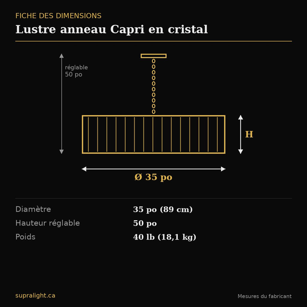 Lustre anneau Capri en cristal – dimensions