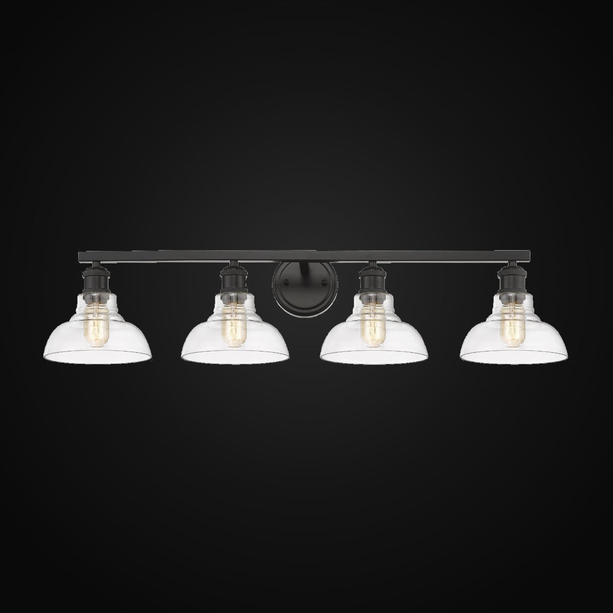 Applique de salle de bain Carver 4 lumières, noir mat, abat-jour en verre clair