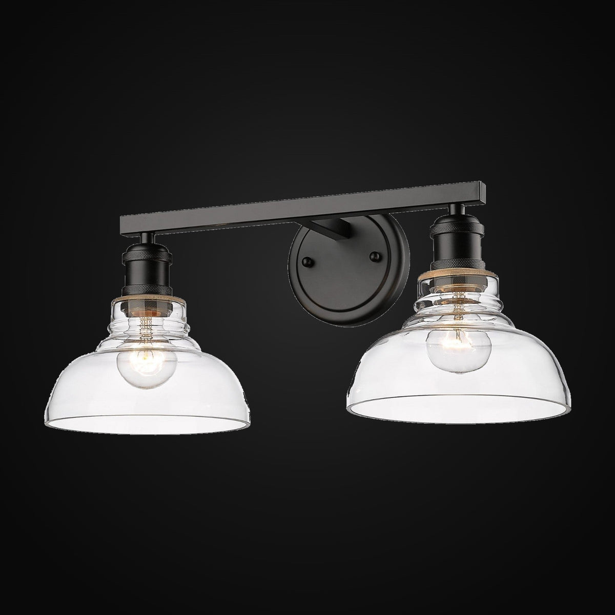 Applique de salle de bain Carver 2 lumières, noir mat, abat-jour en verre clair