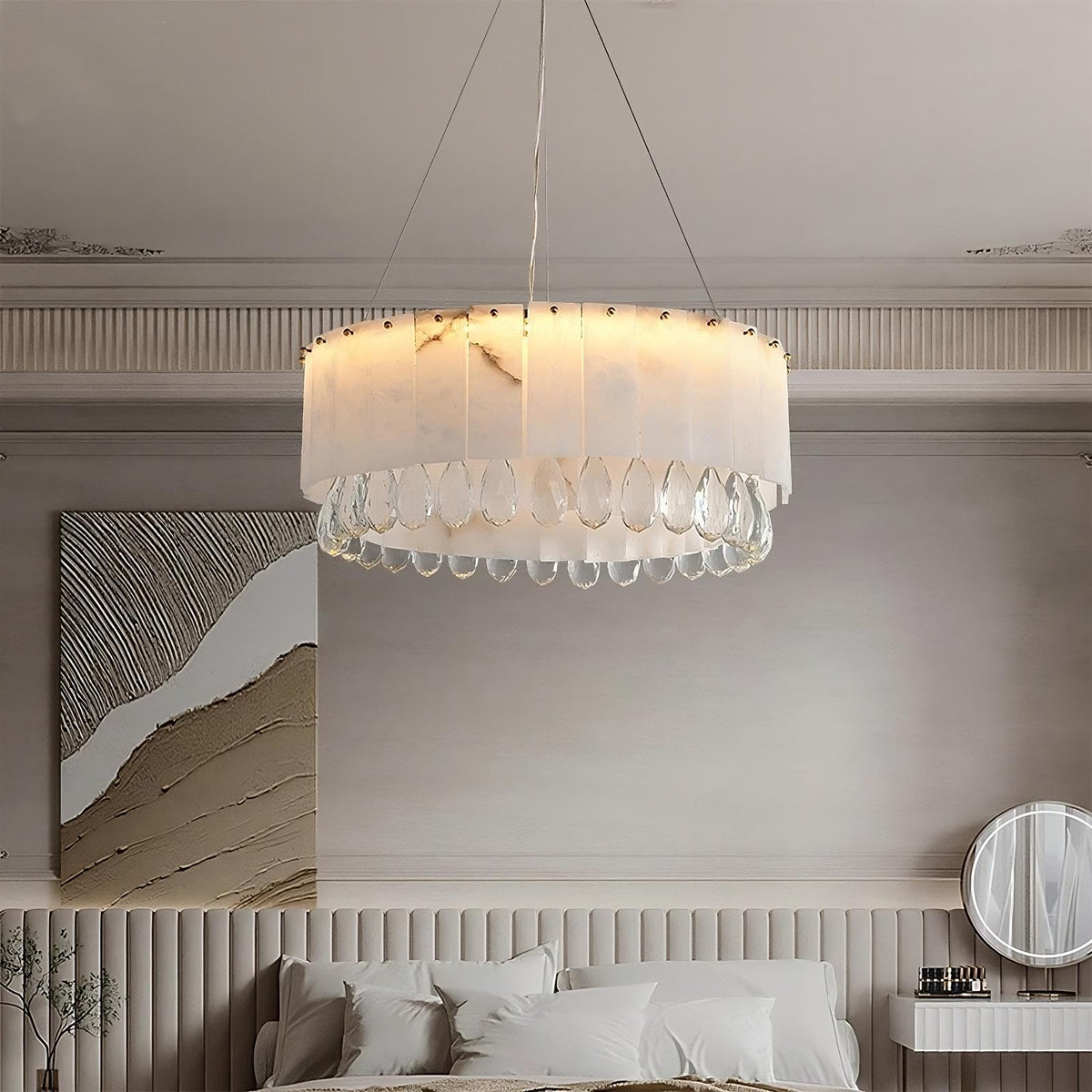 Lustre rond Stuart 23 po en marbre et cristal – vue 3