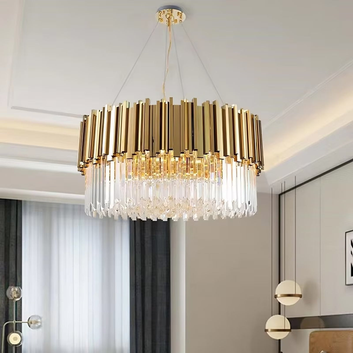 Lustre Gio en cristal or et chrome – vue 2