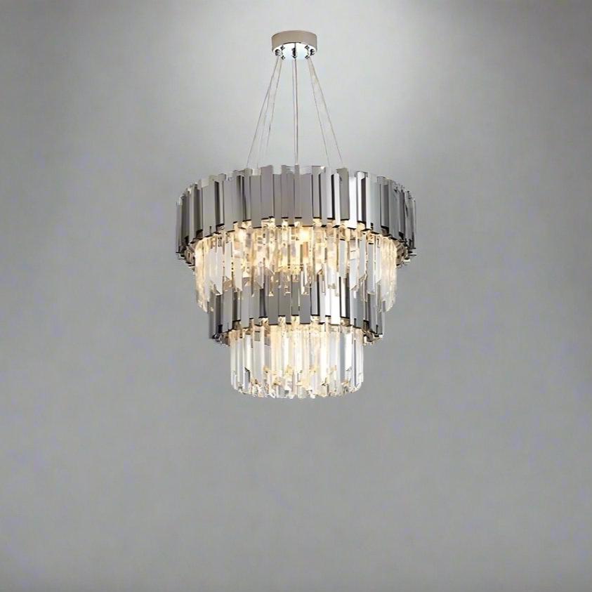 Lustre Gio à 2 étages en cristal et chrome