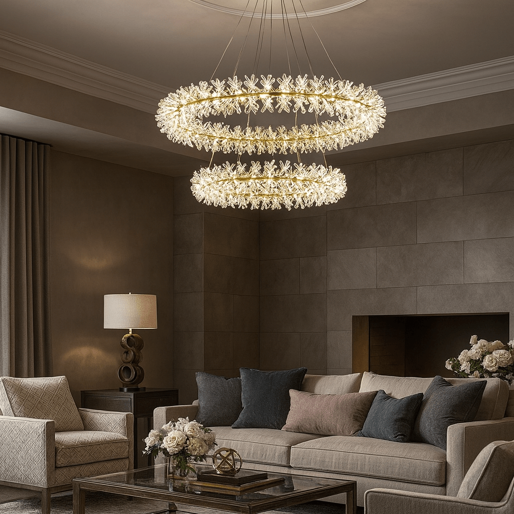 Lustre double anneau Exton 39 po en cristal – vue 2