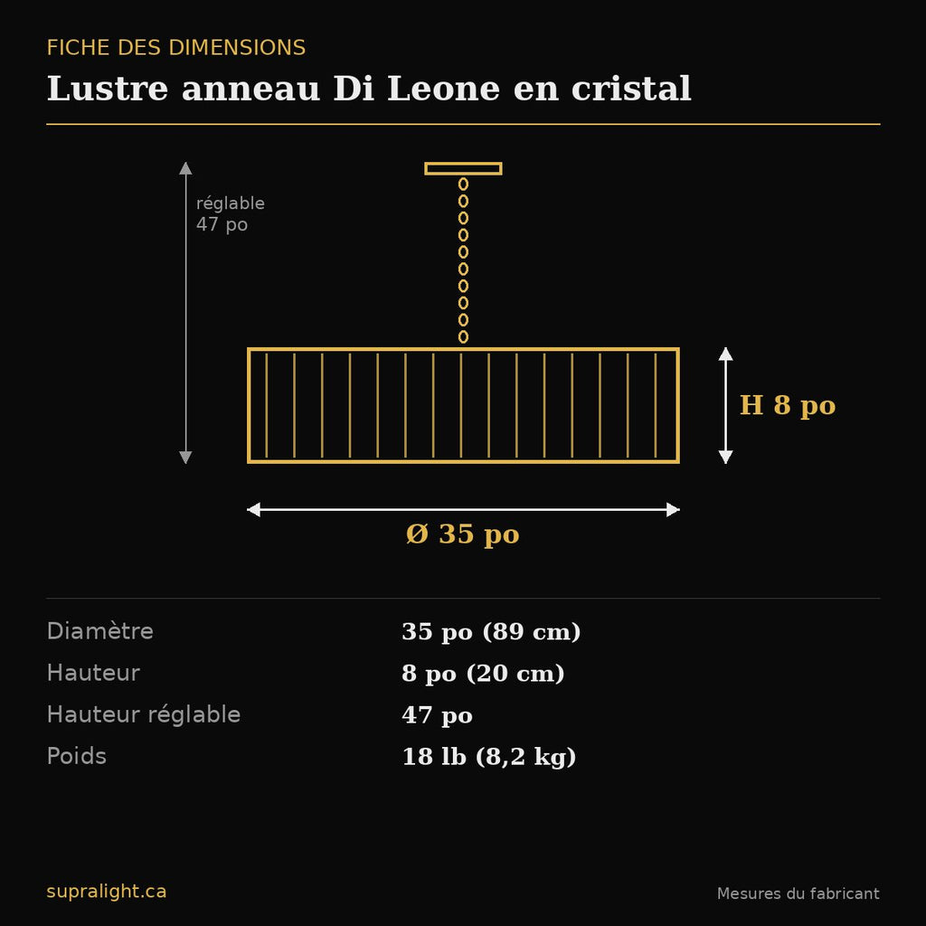 Lustre anneau Di Leone en cristal – dimensions