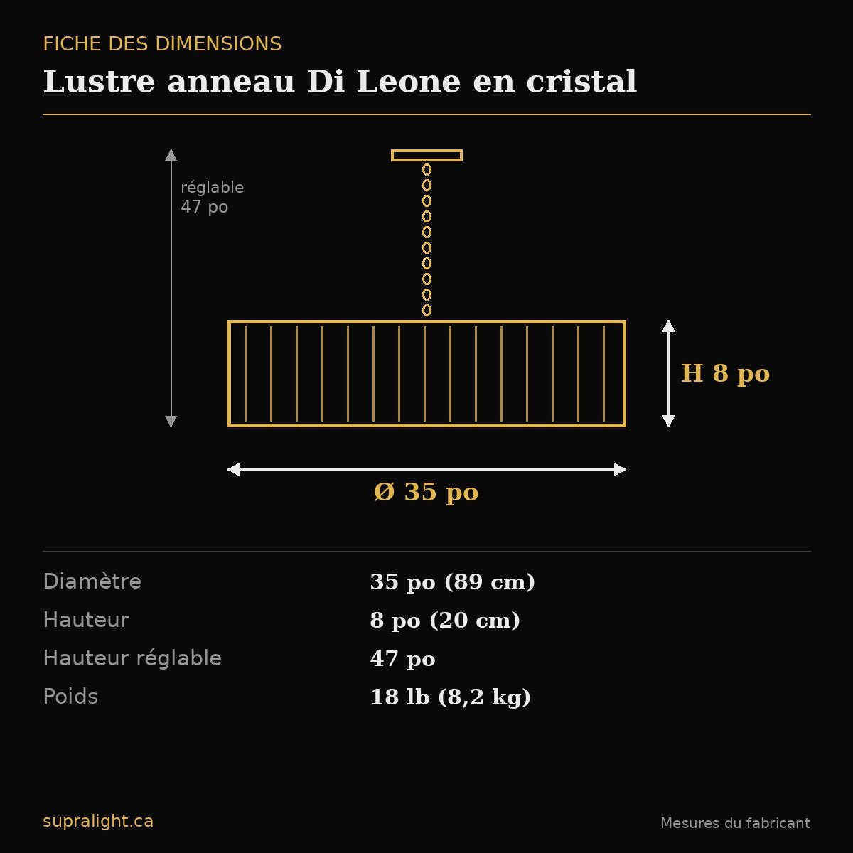 Lustre anneau Di Leone en cristal – dimensions