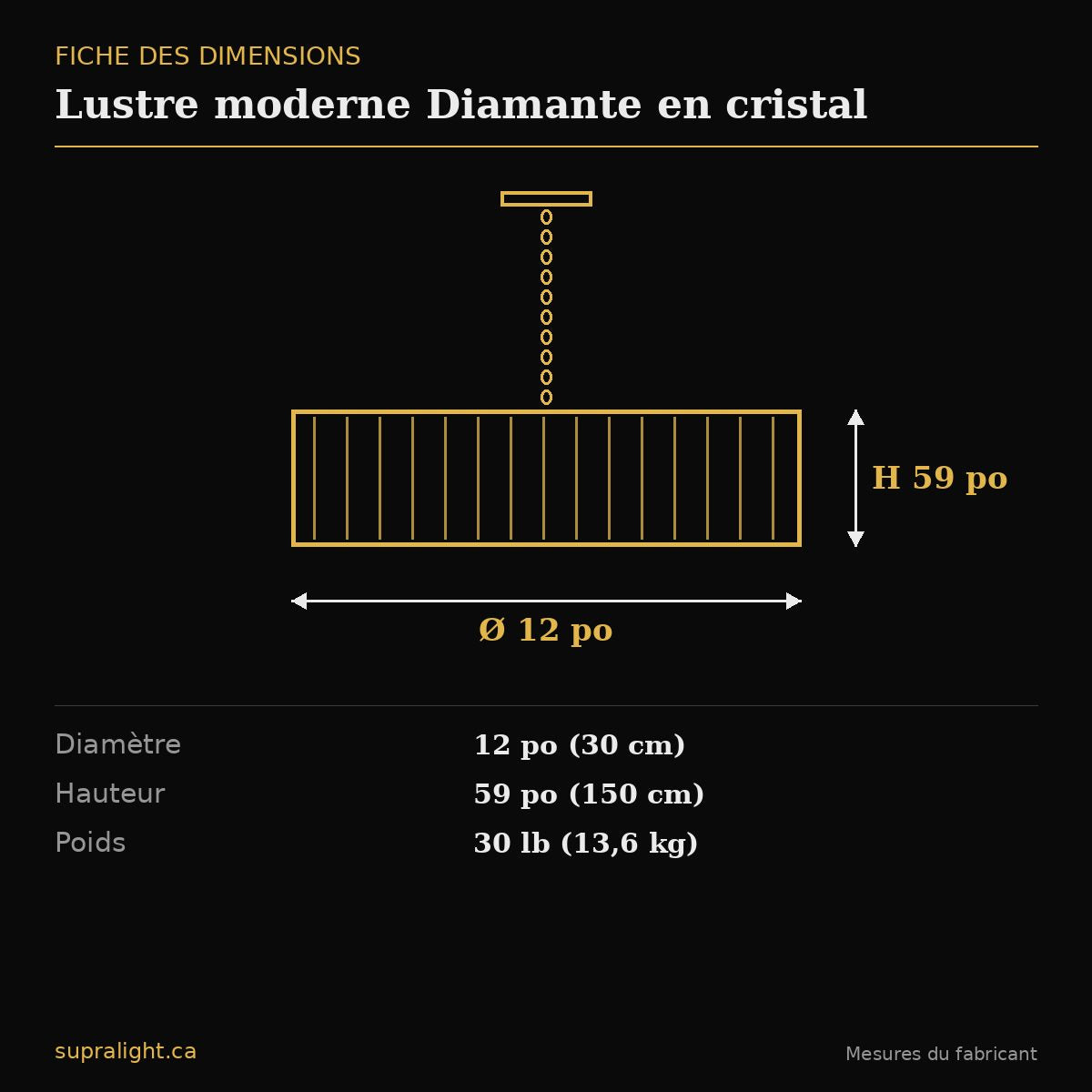 Lustre moderne Diamante en cristal – dimensions
