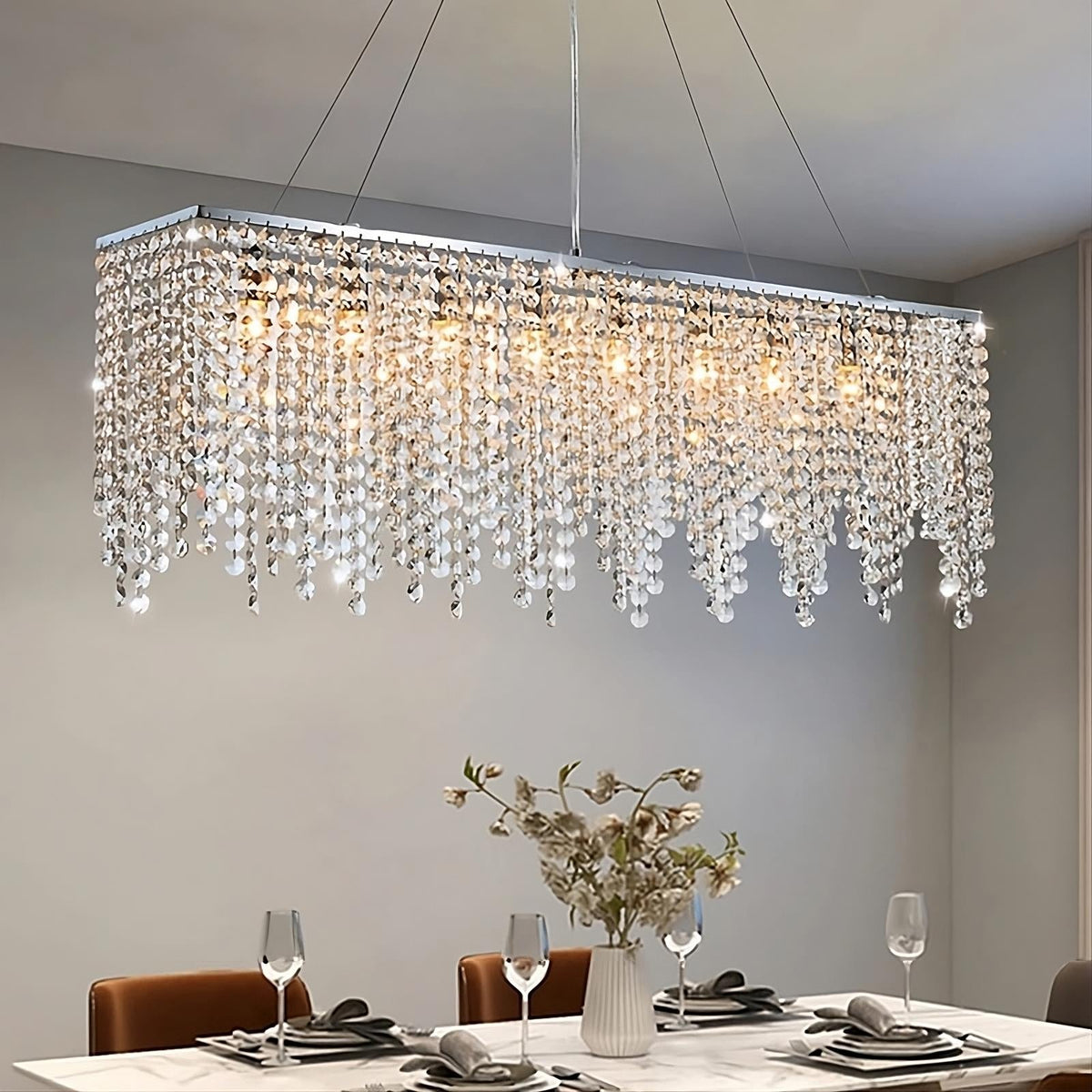 Lustre de salle à manger Adena à pampilles de cristal