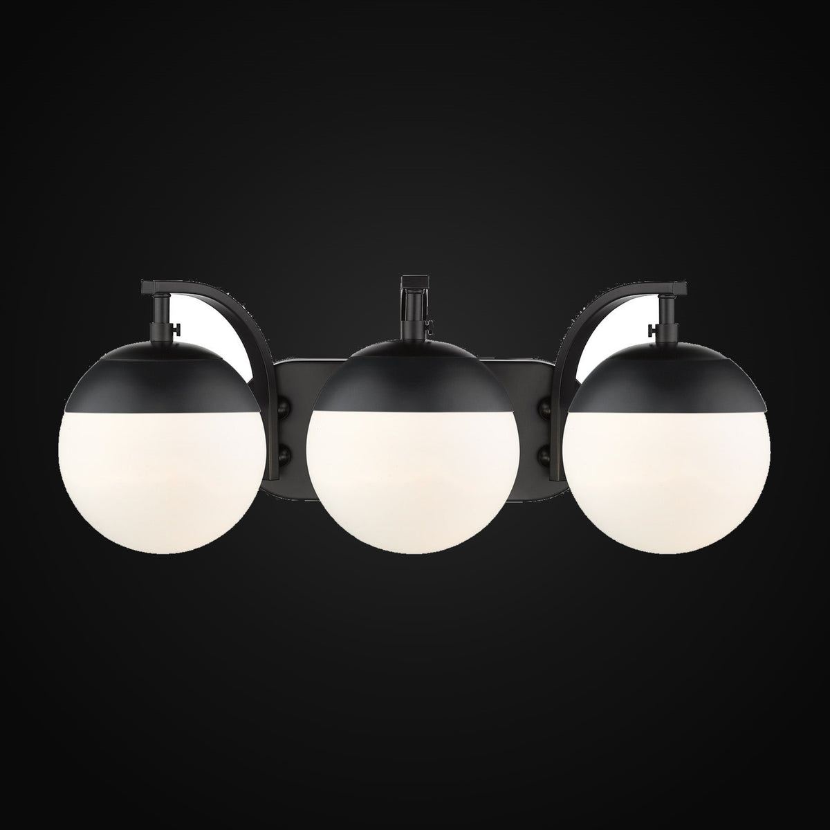 Applique de salle de bain Dixon 3 lumières, noir mat, verre opale et capuchon noir mat
