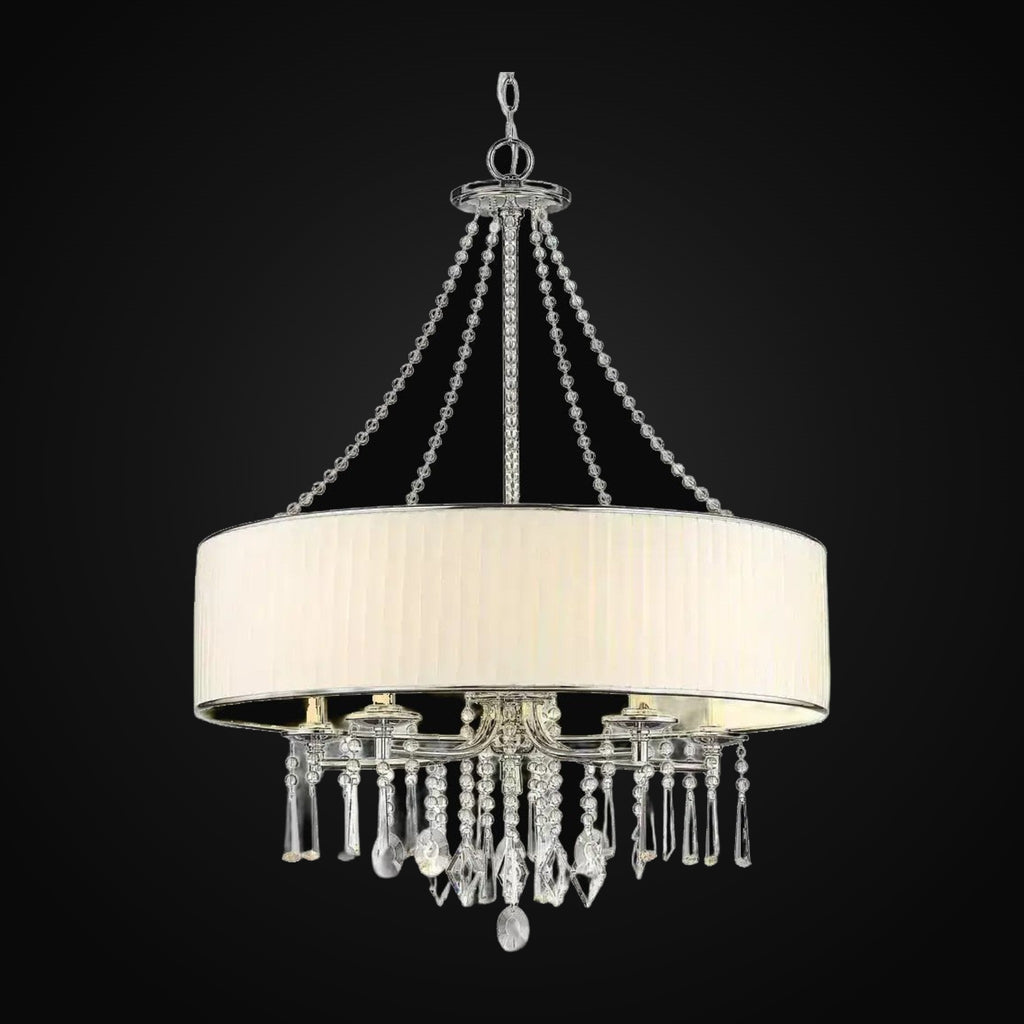 Lustre Echelon 5 lumières, chrome, abat-jour voile de mariée