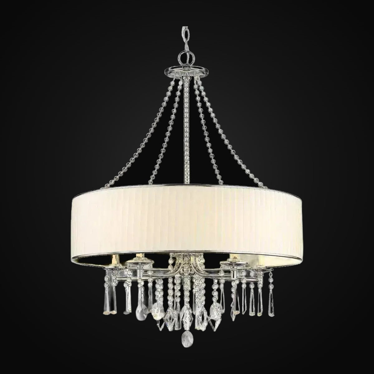 Lustre Echelon 5 lumières, chrome, abat-jour voile de mariée