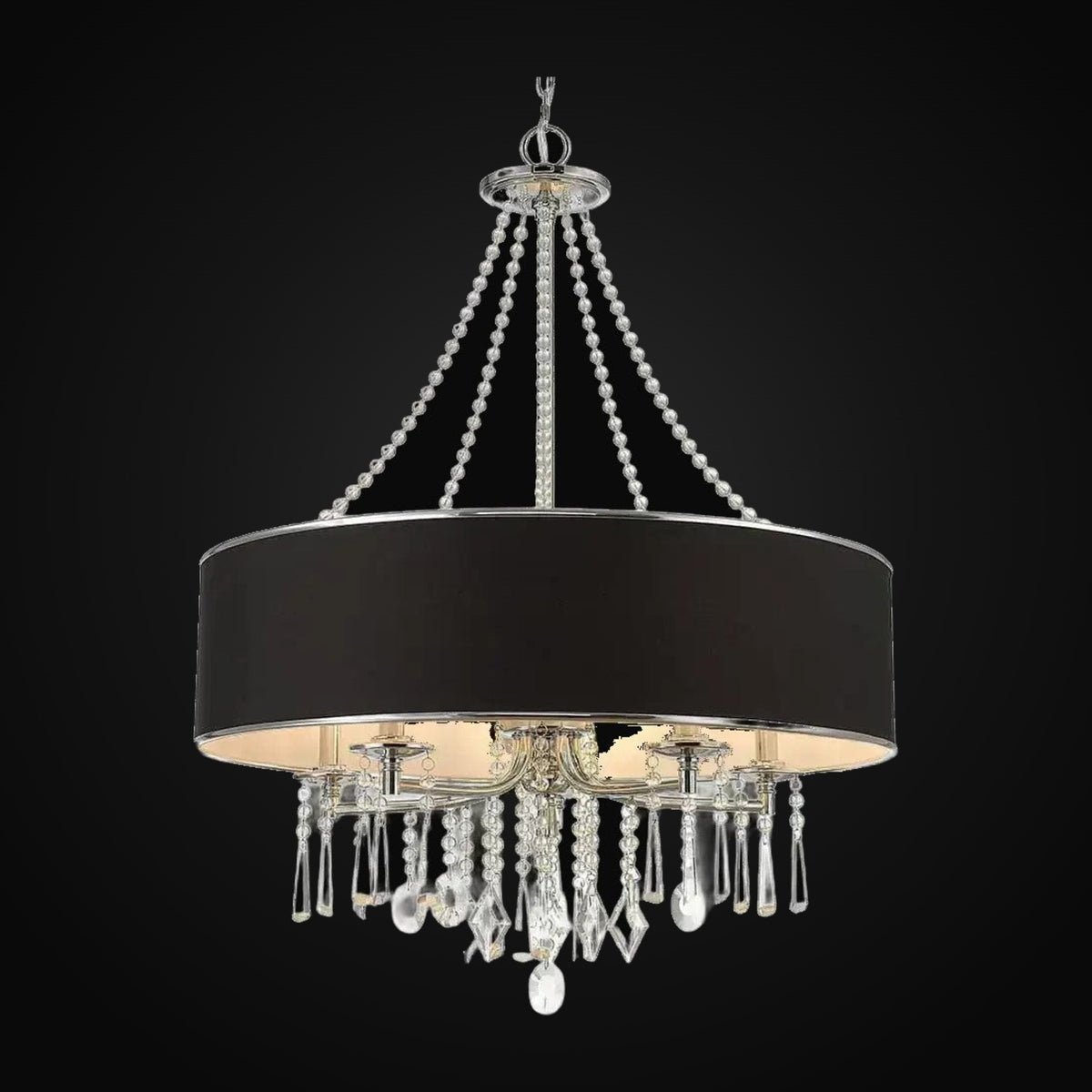 Lustre Echelon 5 lumières, chrome, abat-jour Tuxedo
