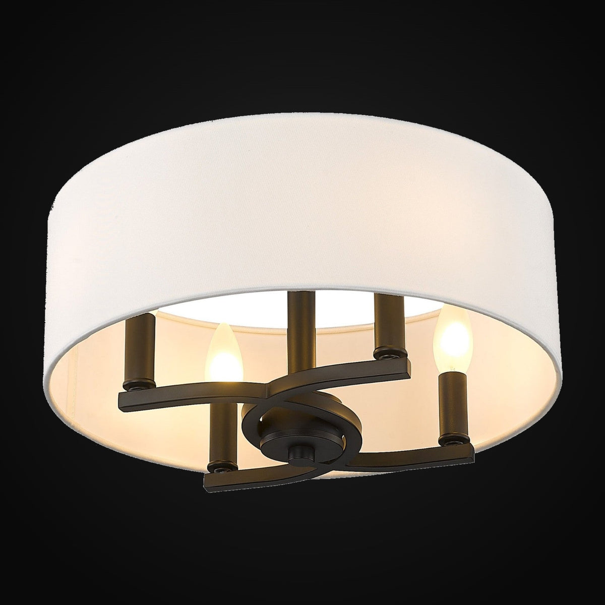 Semi-plafonnier Eliana 4 lumières, noir mat, abat-jour blanc moderne
