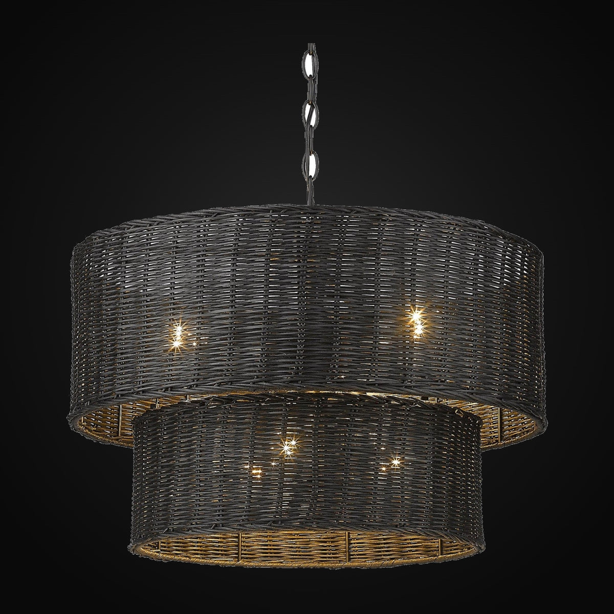 Lustre Erma 6 lumières, noir mat et osier noir