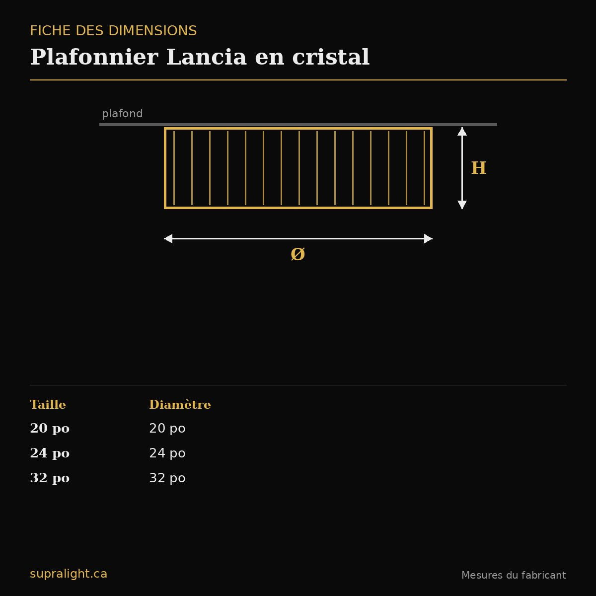 Plafonnier Lancia en cristal – dimensions