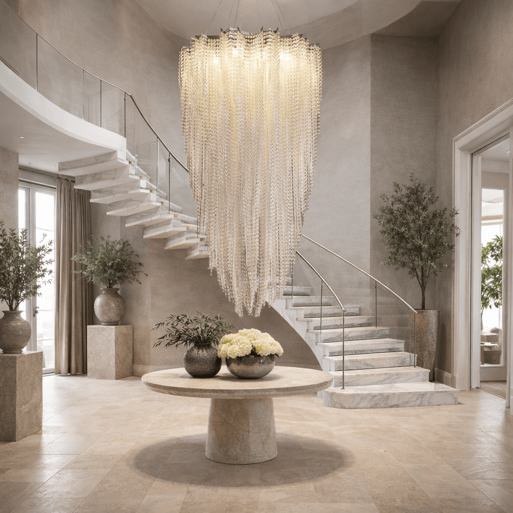 Lustre d'escalier moderne Alleri en cristal
