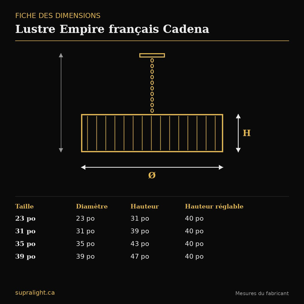 Lustre Empire français Cadena – dimensions