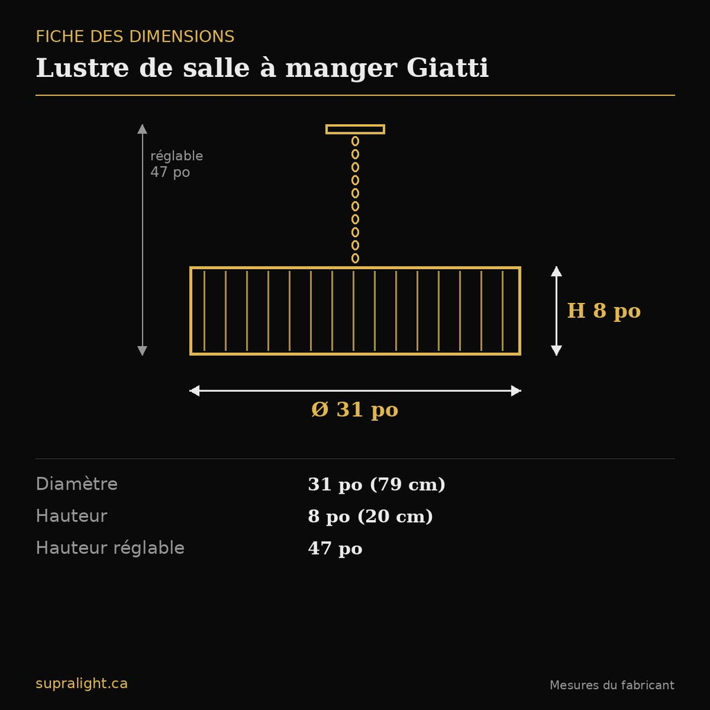 Lustre de salle à manger Giatti – dimensions