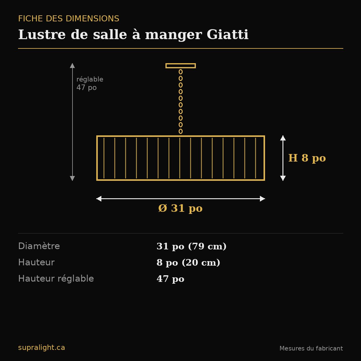Lustre de salle à manger Giatti – dimensions