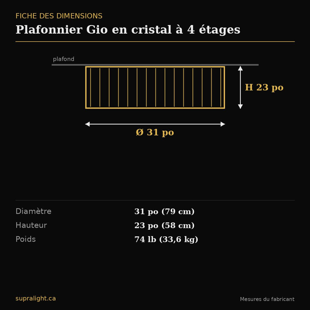 Plafonnier Gio en cristal à 4 étages – dimensions
