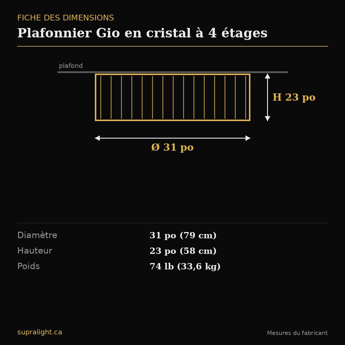 Plafonnier Gio en cristal à 4 étages – dimensions