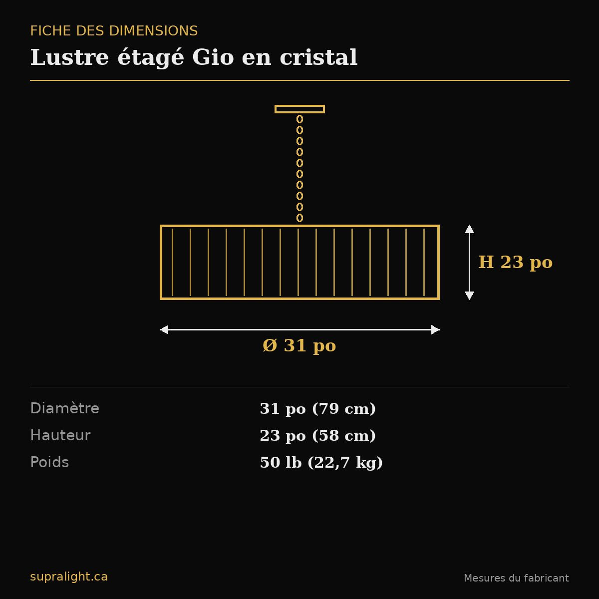 Lustre étagé Gio en cristal – dimensions