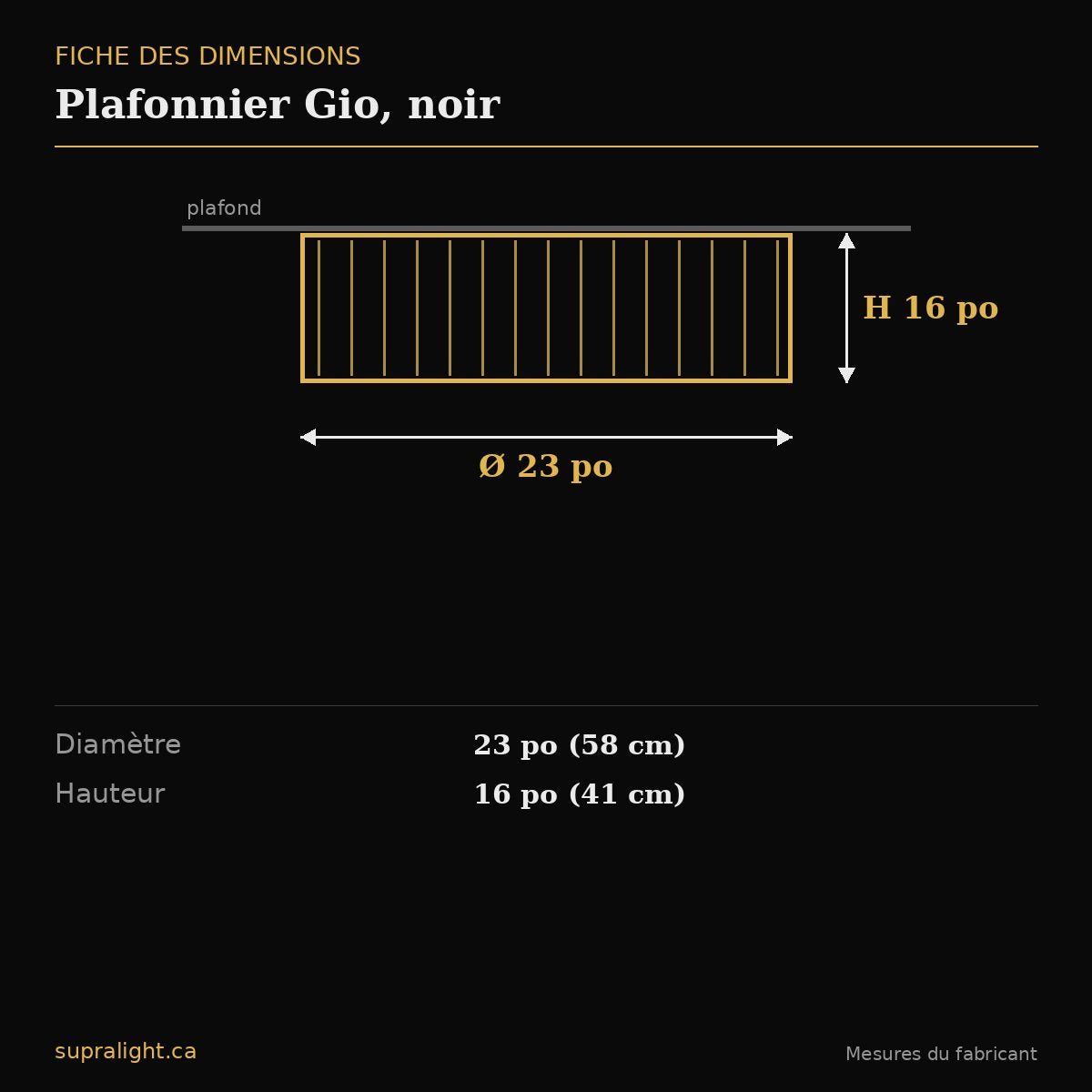Plafonnier Gio, noir – dimensions