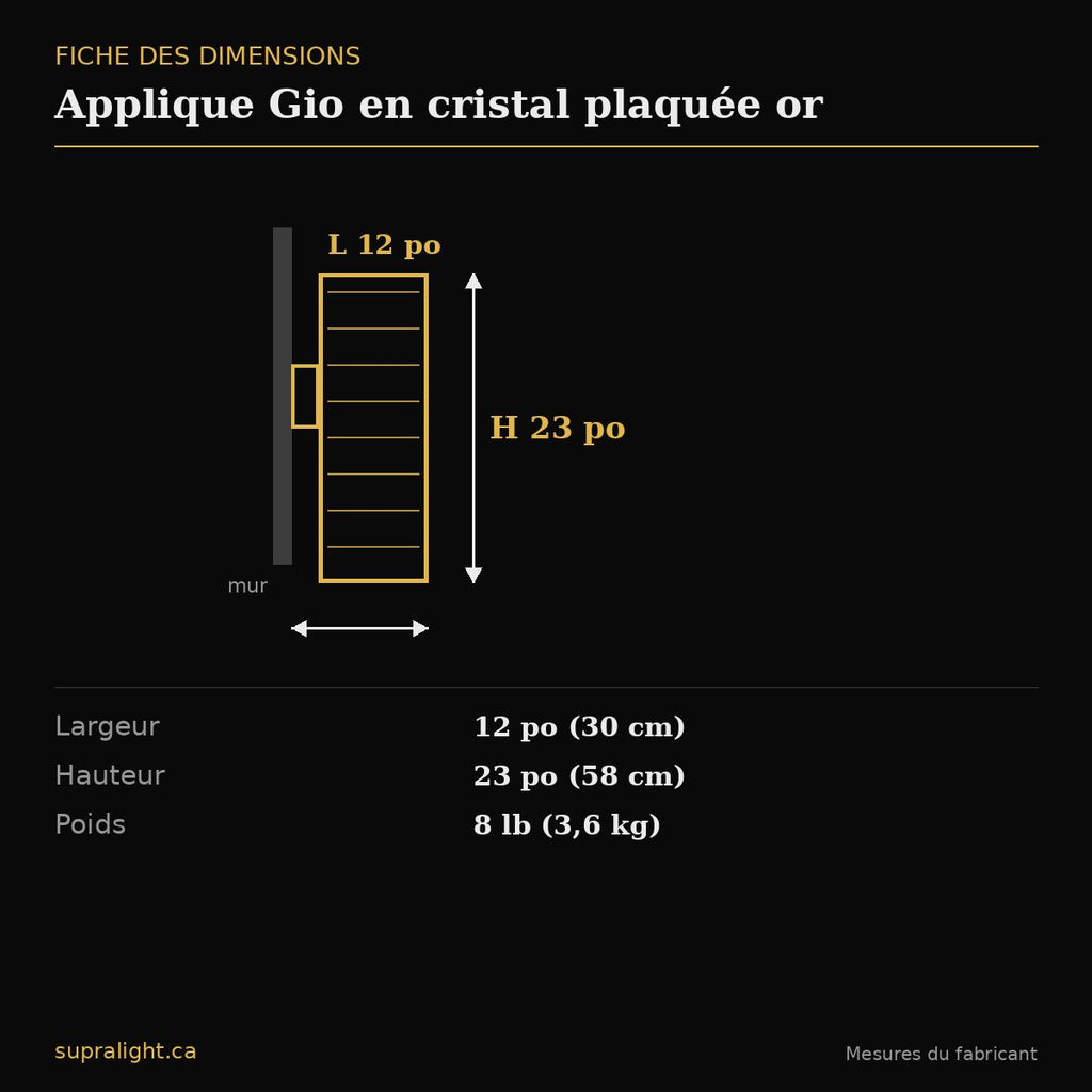 Applique Gio en cristal plaquée or – dimensions