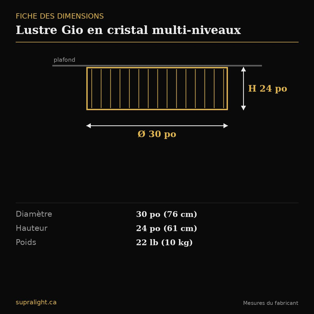 Lustre Gio en cristal multi-niveaux – dimensions