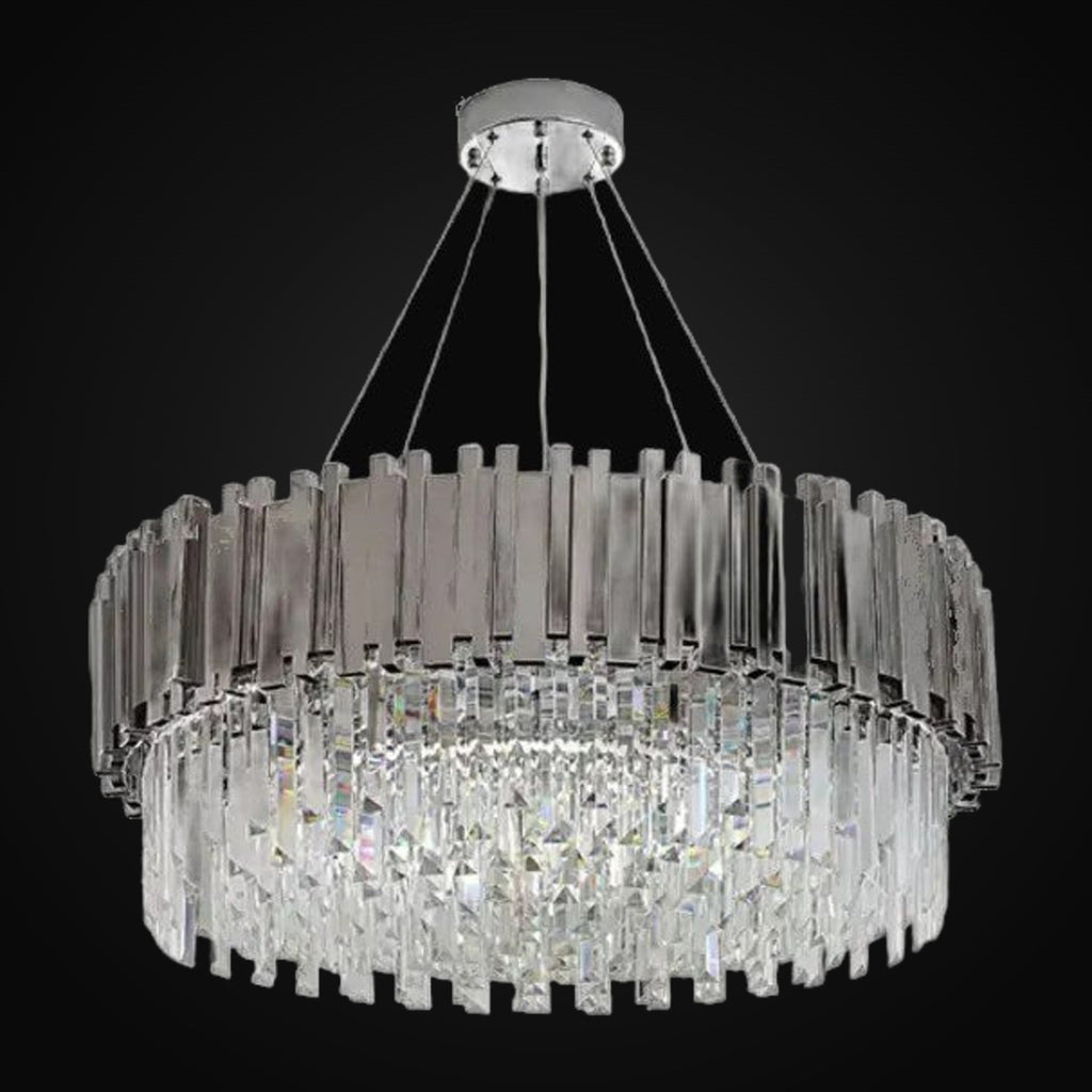 Lustre suspendu Gio en cristal chrome poli, suspension par câble