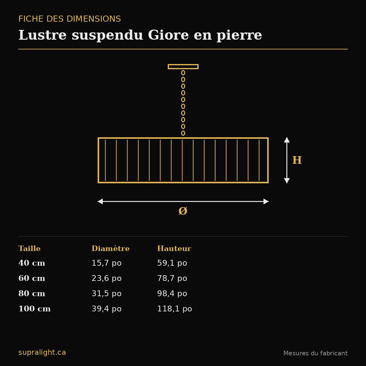 Lustre suspendu Giore en pierre – dimensions